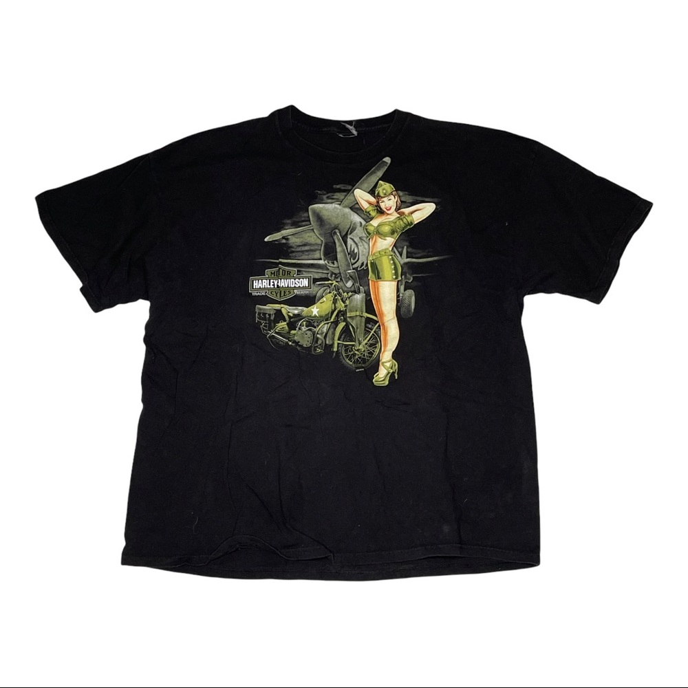 Harley Davidson Double Sided Graphic T-Shirt Minuteman Military Pinup Girl